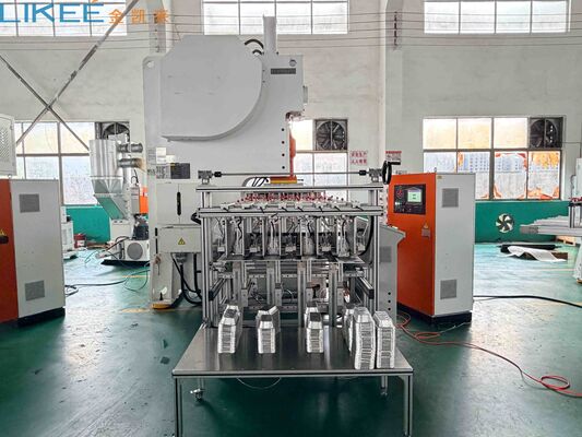 comprare Macchina per contenitori alimentari monouso in alluminio con stampo a 3 cavità e 35-70 corse al minuto in struttura a C fabbricazione online